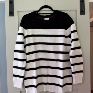 Market & Spruce Black and White Striped Crew Neck Sweater With Elbow Pads